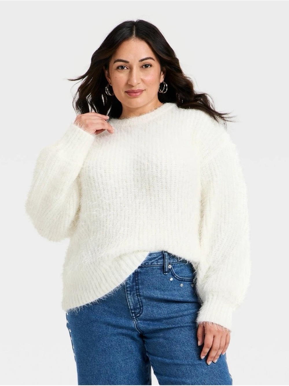 Ava & Viv Cozy Plush Crewneck Sweater - Ivory b203